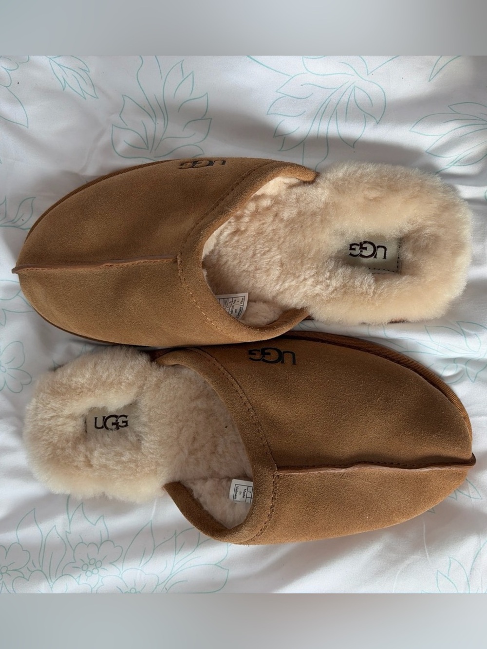 UGG Chestnut Suede Shearling Slip-On Slippers